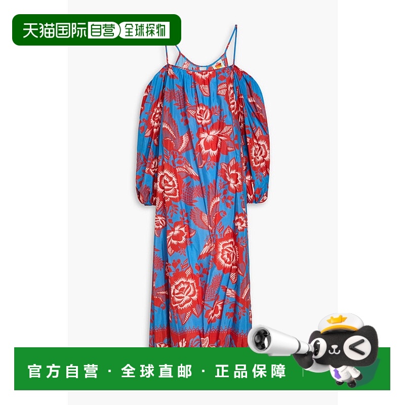 1h可退 潮奢 FARM RIO 女士 露肩印花棉混纺长款连衣裙 315374LAC