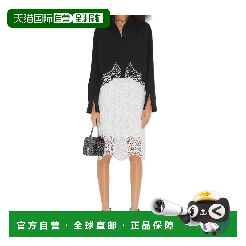 BURBERRY 女士半身裙 80696391 SS2023 白色 及膝镂空蕾丝铅笔裙