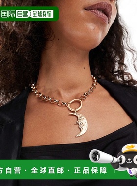 1h可退 潮奢 ASOS 女士 and moon 设计项链式粗框链条吊坠磨毛金