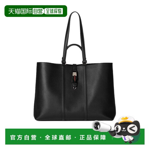 GUCCI 男士手提包 816753AAEF61042 SS2025 黑色 饰织带大号托特
