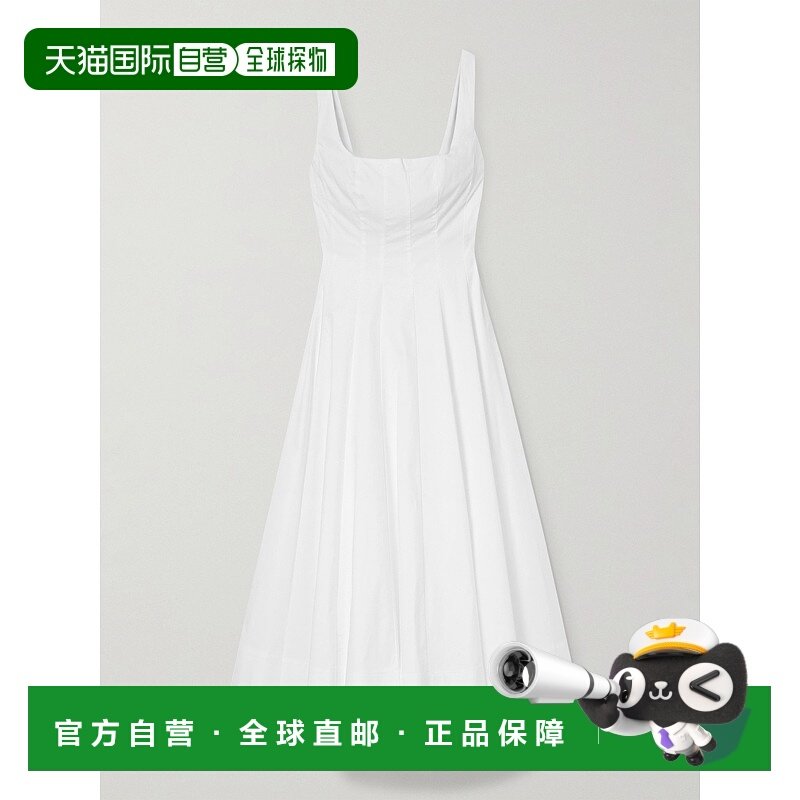 1h可退 潮奢 Staud 女士 Wells 褶裥棉混纺府绸中长连衣裙 R26R23