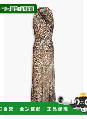 1h可退 潮奢 GANNI 甘尼 女士 剪口豹纹弹性针织长款连衣裙 T4133