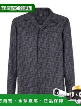 FENDI 男士衬衫 FS0585AKEEF0D05 AW2024 灰色 FF图案长袖衬衫