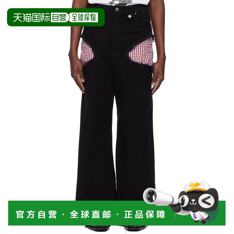 1h可退 潮奢 EGONLAB. 男士 黑色 Openwork 牛仔裤 SS25DN002