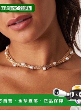 1h可退 潮奢 ASOS 女士 chains 设计多排人造珍珠色调短项链(金色