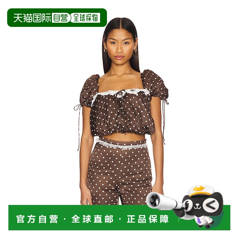 1h可退 潮奢 For Love & Lemons 女士 巧克力色圆点上衣 CT2247SP