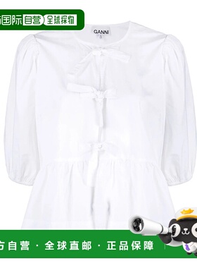 GANNI 女士T恤 F7364151 CO 白色 camicia bianca maniche a pall