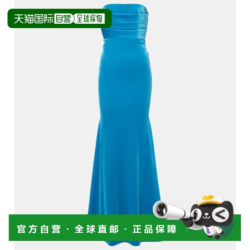 1h可退 潮奢 ALEX PERRY 女士 垂褶天鹅绒睡裙 blue蓝色 舒适时尚