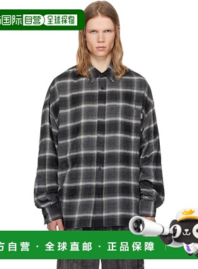 1h可退 潮奢 Juun.J 男士 灰色 Crinkled Check 衬衫 JC5264P02