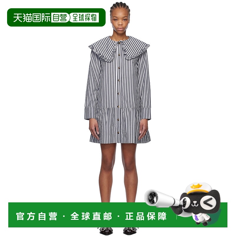 1h可退 潮奢 GANNI 甘尼 女士 黑色 & 白色 Stripe Shirt 连衣裙