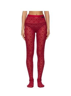 1h可退 潮奢 Marine Serre 女士 红色 Moonogram Mesh Flock 连裤