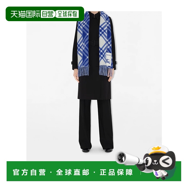 1h可退 BURBERRY 男士围巾 80997101 AW2024 白色 格纹羊绒围巾