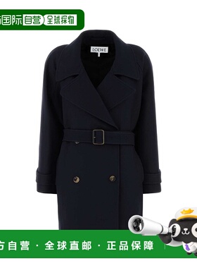 1h可退 潮奢 LOEWE 罗意威 女士 海军蓝羊毛混纺大衣 S540Y01XBEN