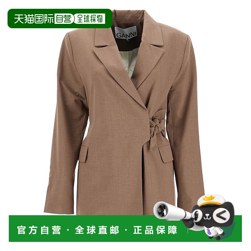 1h可退 GANNI 女士西服 F9278886 AW2024 棕色 ASYMMETRICAL BLAZ