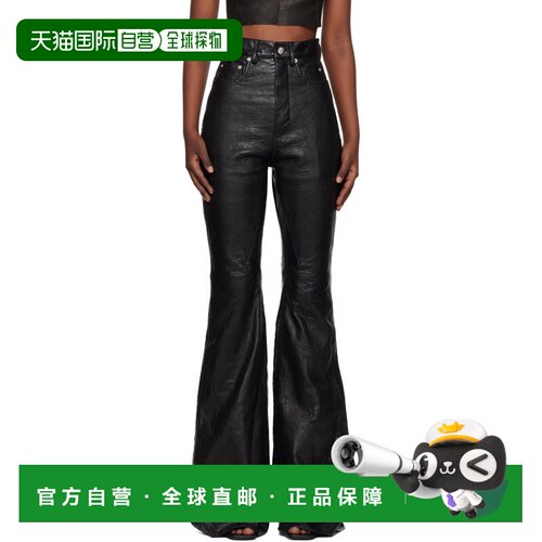 rick owens 瑞克 欧文斯 女士 黑色 Temple Bolan Bootcut 皮革长