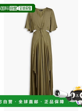 1h可退 潮奢 Maje 女士 扭曲剪口缎面长款连衣裙 MFPRO03427KAKI