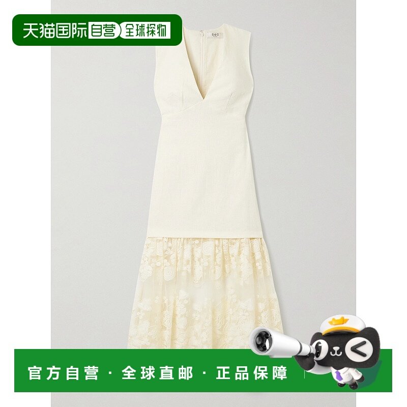 1h可退 潮奢 SEA 海洋 女士 Arielle 亚麻棉混纺刺绣薄纱中长连衣