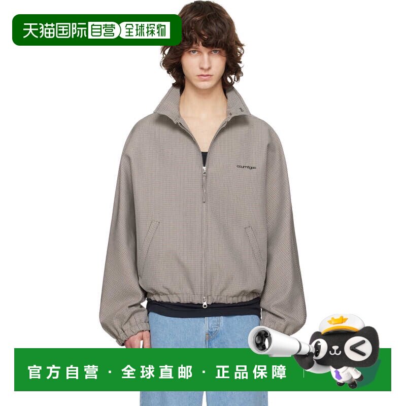 Courreges 男士 灰色 Houndstooth Zipped 飞行员夹克 126CBL327W