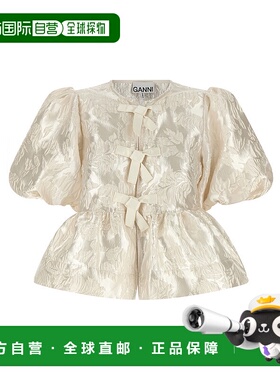 GANNI 女士衬衫 A1040079135 SS2026 白色 'Satin Peplum' blouse