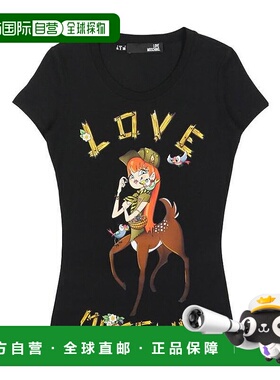 1h可退 MOSCHINO 女士衬衫 W4B193RE1698C74 SS2022 黑色 印花T恤