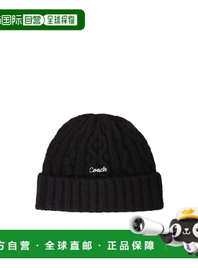 COACH 男士帽子 CCL47BLK AW2025 黑色 翻边针织帽子