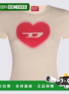 DIESEL 女士T恤 A128360SQAD1AM AW2025 白色 水彩心形罗纹T恤