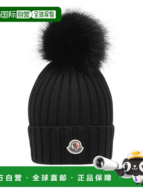 MONCLER 女士帽子 3B00020M1131999 SS2026 黑色 Wool hat with f