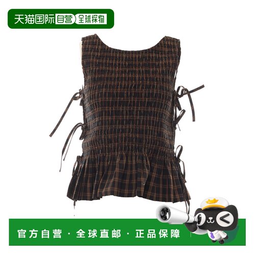 GANNI 女士T恤 A1040421ZX8 AW2026 棕色 Brown Yarn Dyed Check
