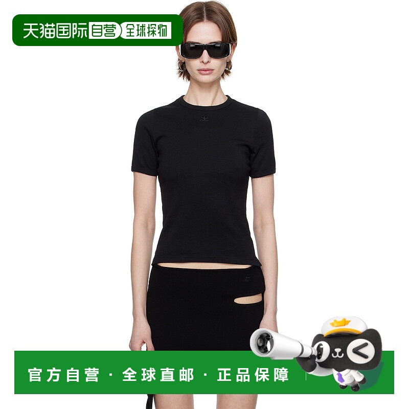 1h可退 潮奢 Courreges 女士 黑色 Heritage T 恤 125JTS017JS020