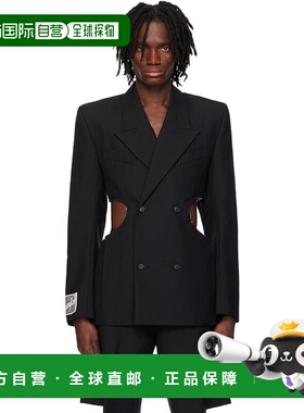 1h可退 潮奢 EGONLAB. 男士 黑色 Openwork 西装外套 SS25BL003