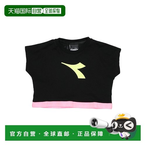 1h可退 潮奢 Diadora 迪亚多纳 女童 T恤童装 black黑色 舒适时尚