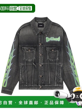 WE11DONE 男士夹克 WDDJ025318UBK SS2025 黑色 火焰微标牛仔夹克