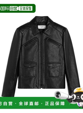 CELINE 男士夹克 RV0Q0577H38NO AW2025 黑色 翻领长袖皮夹克