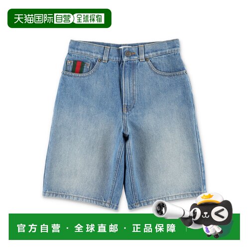 GUCCI 男童牛仔裤 805175XDC6E4447 AW2025 蓝色 饰织带牛仔短裤