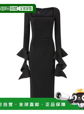 PINKO 女士连衣裙 105736A2Q2Z99 AW2025 黑色 荷叶边修身连衣裙