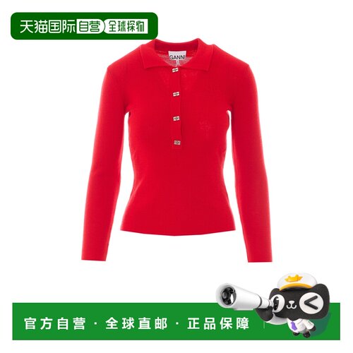 GANNI 女士T恤 A117000606P AW2026 红色 Merino wool polo sweat