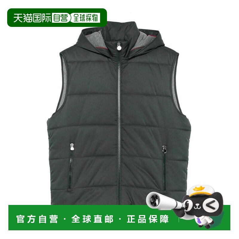 1h可退 KITON 男士马甲 UW2194V0422H01001 AW2025 黑色 连帽马甲