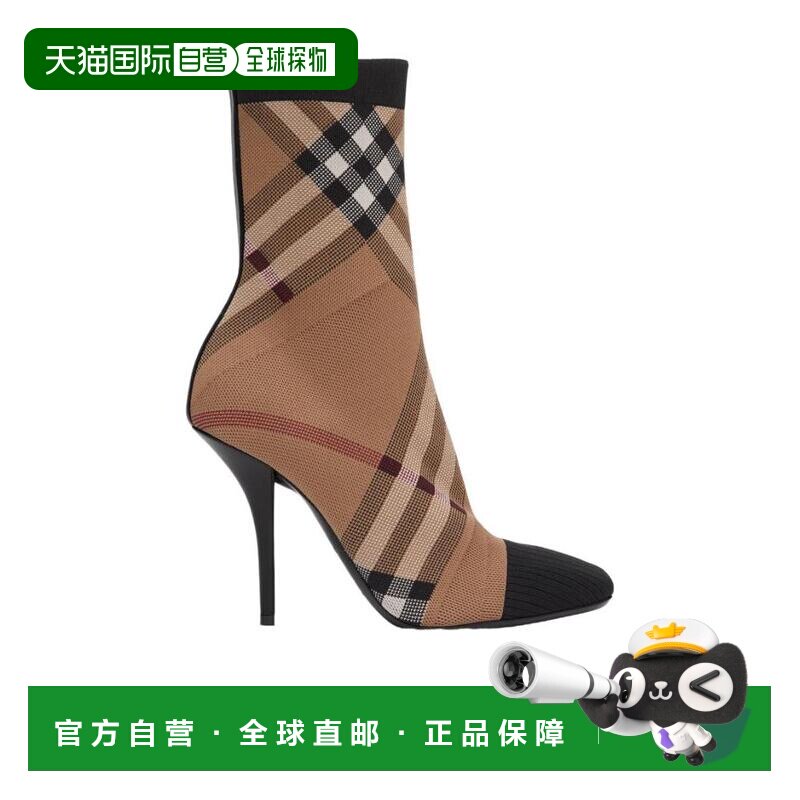 1h可退 奢淘 Burberry 针织格纹袜式短筒靴 女 80631601高跟鞋