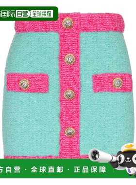 BALMAIN 女士半身裙 DF1LB292KG70UIH AW2024 绿色 Button Two-To