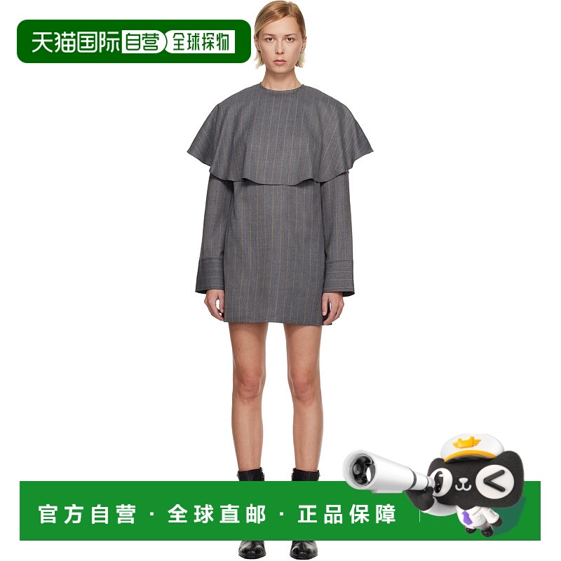 1h可退 潮奢 GANNI 甘尼 女士 灰色 Stripe Circle Collar 连衣裙
