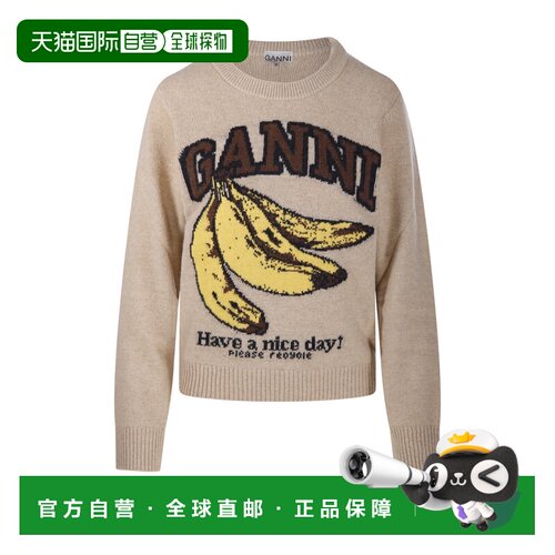 GANNI 女士针织衫 A1070265118 SS2026 浅棕色 GRAPHIC WOOL SWEA