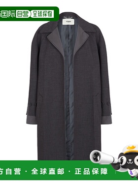 FENDI 女士外套 FF6027ASZ1F0LY1 AW2024 黑色 翻领插肩袖大衣外