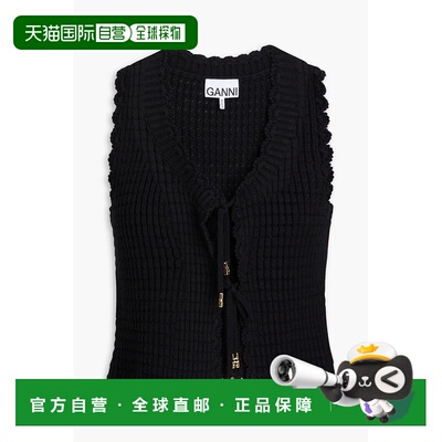 潮奢 GANNI 甘尼 女士 绑带棉质羊绒混纺上衣 K25412718099BLACK