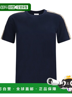 BURBERRY 男士T恤 81232571 SS2026 蓝色 EKD 刺绣格纹条纹T恤