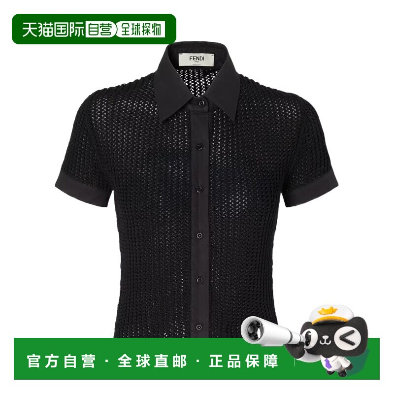 FENDI 女士衬衫 FZE572AW4NF0GME SS2026 黑色 短袖网眼衬衫 - 天猫国际探物中国香港出品