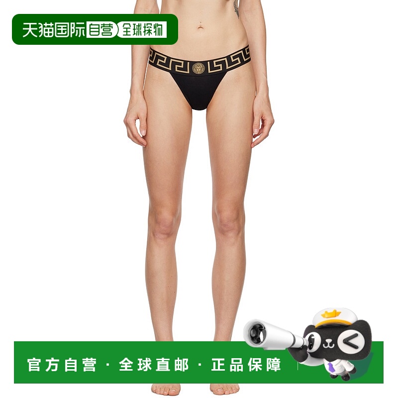 1h可退 潮奢 versace 范思哲 女士 黑色 Greca Border 丁字裤 AUD