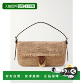 搭扣皮革饰边拉菲草编织肩包 1h可退 H25 女士 Harlow 潮奢 Staud