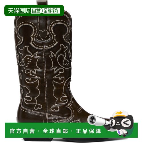 GANNI 甘尼 女士 棕色 Mid Shaft Embroidered Western 中筒靴 S3