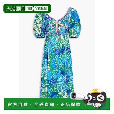 1h可退 潮奢 FARM RIO 女士 剪口印花亚麻混纺中长连衣裙 309167J