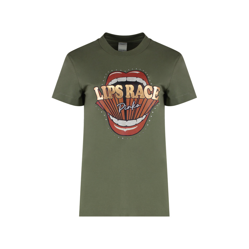 PINKO 女士T恤 105050A2D8V49 SS2025 军绿色 Cotton crew-neck T